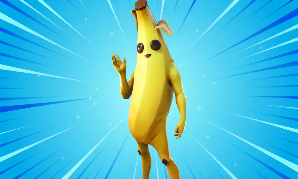 Peely waving with a smile, one of the most iconic and funny Fortnite skins.