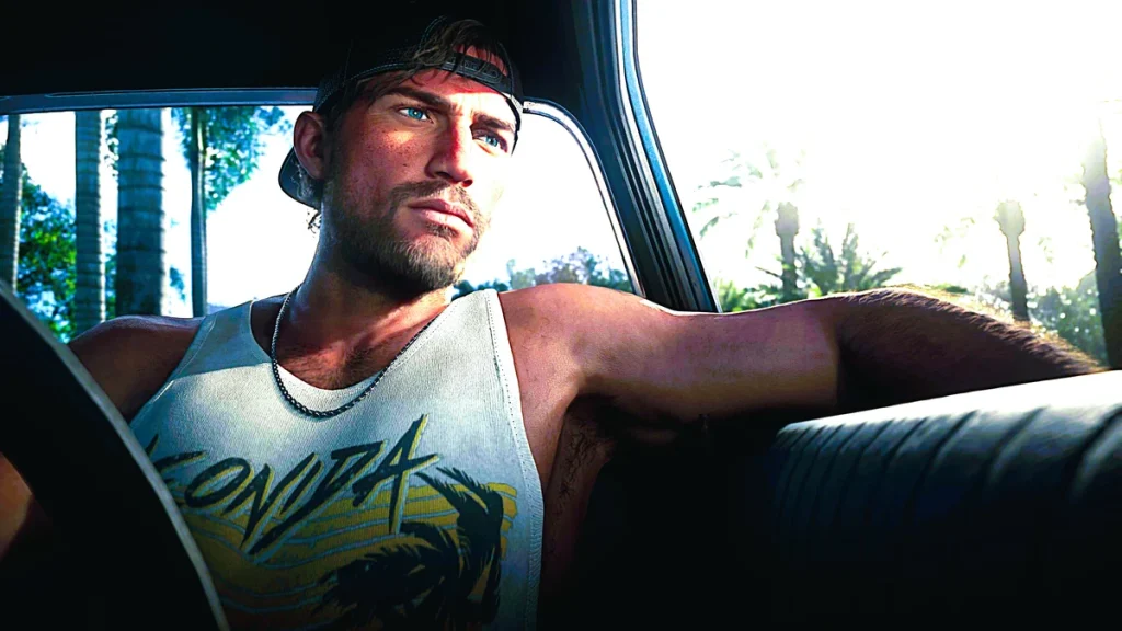 GTA 6 Jason sitting in a car with sunlight shining through the window